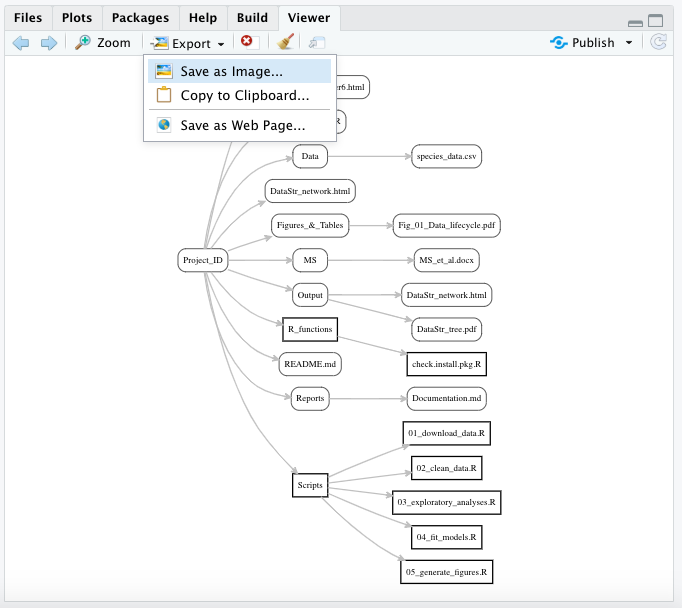 Snapshot showing how to export the diagram in RStudio.