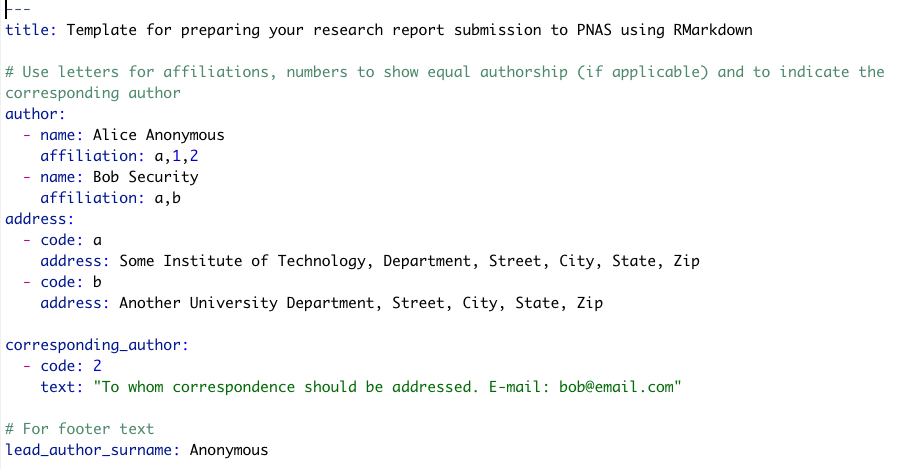 Update YAML metadata section with information on authors, your abstract, summary and keywords.