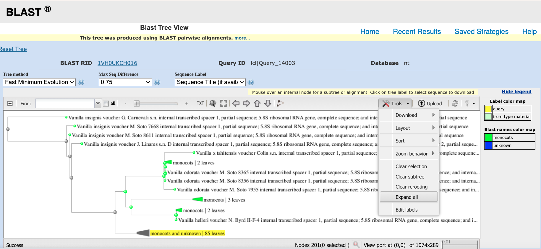 Procedure to expand tree to show position of your DNA sequence in phylogeny.